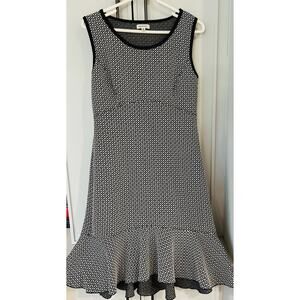 Max Studio Dress Women M Black White Geometric Print Sleeveless Ruffle Textured